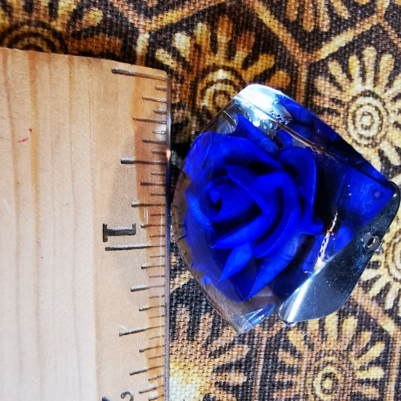 Vintage Triangular Clear Acrylic Scarf Clip with Blue Rose - Picture 7 of 7